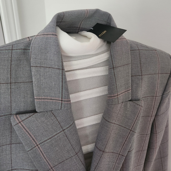 Maje Wool blend twill suit blazer grey pink size 8 never worn - Picture 6 of 7
